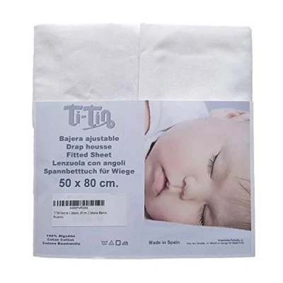 Bild av Ti TIN Pack 2 spännlakan för minicot/100% bomull/ställbar med elasticitet, 50 x 80 cm, vita blad