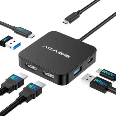 Bild av Acasis Hub, adapter USB C Dual Monitor dockningsstation till dubbel 4K HDMI, 100W PD, 2 3.0, 1 för MacBook, Steam Deck, Dell/HP/Lenovo/Surface/Switch