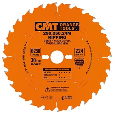 Bild av CMT Orange Tools Cirkelsågblad HW 250 x 2,8/1,8 30 Z=24 10 ATB 290.250.24M för längsgående snitt