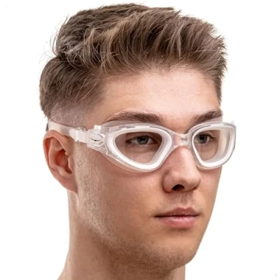 Bild av AqtivAqua simglasögon simning vuxen och barn 6 14 män kvinnor pojkar flickor DX C (transparent vit, silverfodral, klar lins)