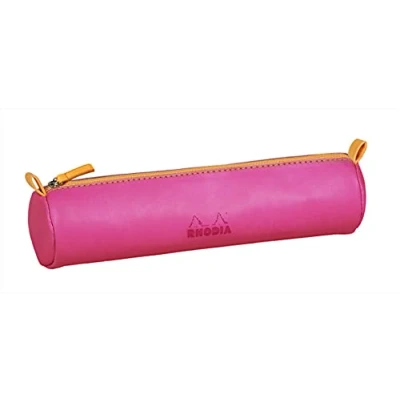 Bild av Rhodia 319009C Pennfodral Rhodiarama, rund, 21,5 x 5,5 cm, fodrad med elfenbensfärgad jersey, praktiskt och elegant av konstläder, fuchsia, 1 st