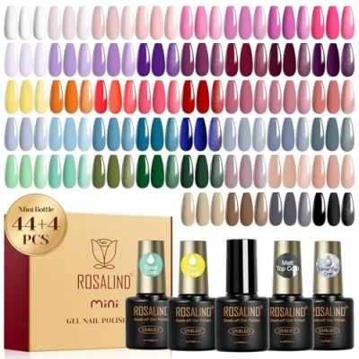 Bild av ROSALIND UV nagellacksset, 48 stycken vit rosa violett röd grön blå gel nagellack, blötlägg mini färggel gelnaglar för nageldesign nagelpolish vår sommar gåva