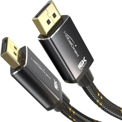 Bild av KabelDirekt DisplayPort 2.1/DP 2.1 kabel 1m Stöttåliga metallkontakter + flätning, DP80 med 80 Gbit/s för spel PC:er/Grafikkort, FreeSync/G Sync, upp till 16K@60Hz, 8K@120Hz, 4K@240Hz