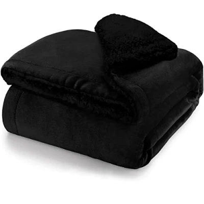 Bild av Blumtal Premium Sherpa mysfilt 150 x 200 cm varm filt OEKO TEX® certifierad tjock sofffilt, sängöverkast eller vardagsrumsfilt, svart