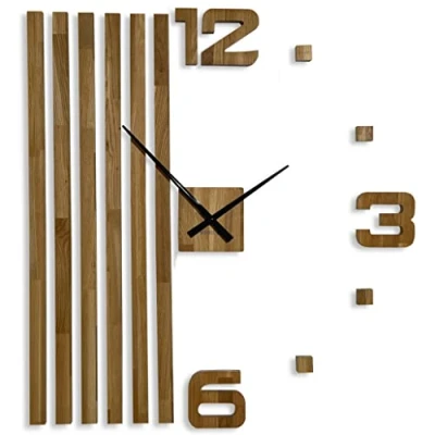 Bild av 3D väggklockor gör det själv trä ek lameller stora 100 cm modern design eko väggtatuering dekoration klockor för kontor vardagsrum sovrum dekorativa artiklar (XXL svart visare)