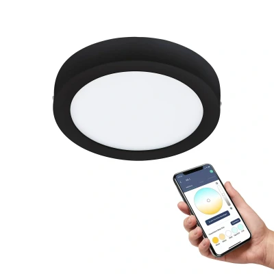 Bild av EGLO connect.z Smart Home LED belysning Fueva Z, Ø 21 cm, ZigBee, app och röststyrning, ljusfärg justerbar, dimbar, metallöverbyggnadslampa svart, IP44