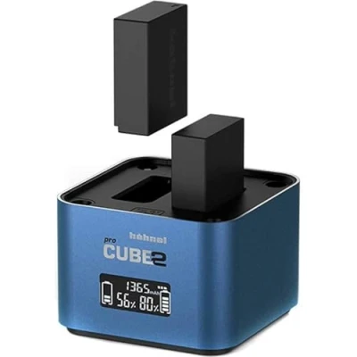 Bild av Hähnel ProCube 2 DSLR Duo laddare för Panasonic EU/UK/USA kontakt DMW BLC12, BLF19 och BLK22 batterier inbyggda USB laddningsportar AA fack