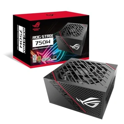 Bild av ASUS ROG Strix Gaming strömförsörjning i guld, 750 W med 16 stifts PCIe kabel (750 W, 80+ Gold certifiering, Axial Tech fläkt, ATX 3.0 kompatibel, 5.0 kompatibel)