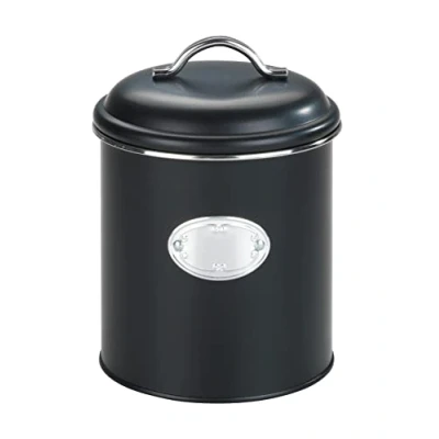 Bild av WENKO Förvaringslåda Nero, 1,6 liter, matförvaringsburk för lufttät förvaring av mat, vattentät, tillverkad lackerad metall med applikation, retrodesign, Ø 13 x 18 cm, svart