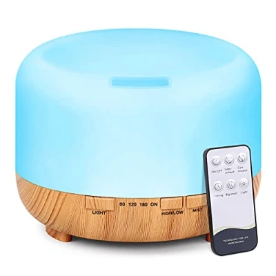 Bild av Moisturnt oljor diffuser arom luftfuktare: 500 ml diffusor med fjärrkontroll ultraljud elektrisk aromaterapi nebulisator gul träkorn