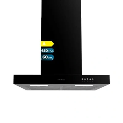 Bild av Cecotec Köksfläkt 60 cm T typ Bolero Flux TM 606500 svart A. 165W motor, finish, sug 650 m3/h, mekanisk styrning, 3 effektnivåer, ljus och kolfilter