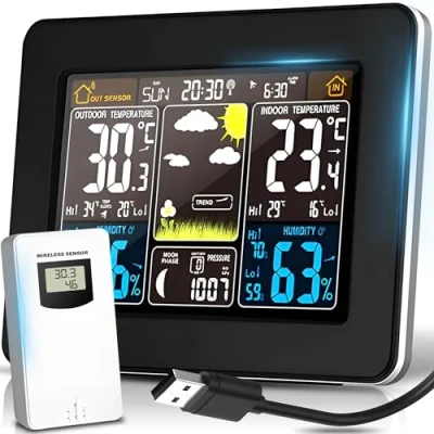 Bild av Retoo väderstation trådlös med utomhussensor, väderprognos, väderstationer inomhus och utomhustemperatur, radiotermometer termometer hygrometer, barometer