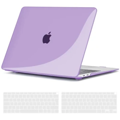 Bild av TECOOL Fodral kompatibelt med MacBook Air M1 (A2337)/MacBook 13 tum Retina 2020 2019 2018 (A2179 A1932), ultratunt skyddsfodral, hårt skal tangentbordsskydd (EU layout), kristalllila