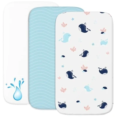 Bild av Sweety Fox Cododo påslakan (set med 2) 1 vattentät madrassskydd resår 3 i Storlek 50x83 cm Kompatibel spjälsängar, Bebe Madrasssäng för flickor och pojkar Havsmönster, Hav