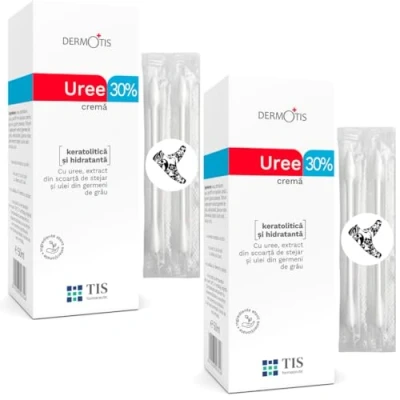 Bild av TIS Urea Kräm 30% ärr, eksem, keratos, hudutbrott, psoriasis, tjock, sprucken, grov, torr hud sårläkning med mjölksyra (AHA), ekbark och vetegroddsolja + Bomullspinne 2 pack