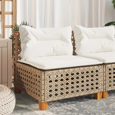 Bild av Soffa utan armstöd för trädgården med dynor beige konstrotting