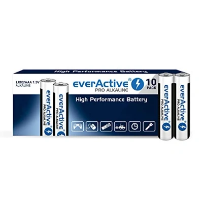 Bild av everActive AAA batterier 10 pack, Pro alkalisk, Micro LR03 R03 1,5 V, högsta prestanda, års hållbarhet, stycken, svart/vit