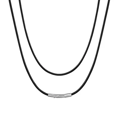 Bild av ChainsHouse läderhalsband flätad repkedja med rostfritt stål lås 2/3 mm 16 18 20 22 24 26 28 30 tum vattentät svart brun sladdkedja för män kvinnor, 55cm (22&#039;&#039;), Läder, Ingen ädelsten