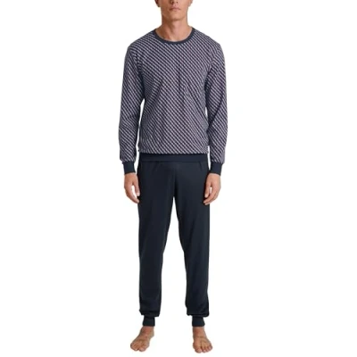 Bild av CALIDA Relax Imprint herrpyjamas, med knappar, av 100% bomull, byxor tygtäckt elastisk linning, Mars röd, 46 48