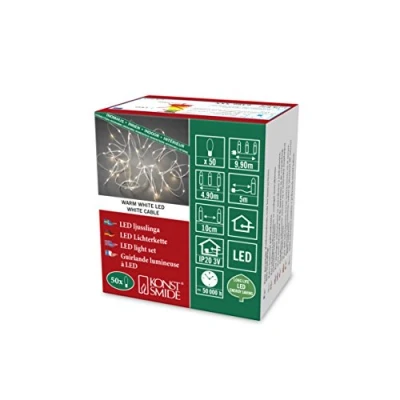 Bild av Konstsmide LED dropplampor, 50 varma vita dioder, 3 V innertrafo, vit tråd 6386 102