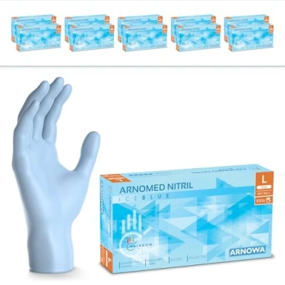 Bild av ARNOMED engångshandskar ljusblå, nitrilhandskar L, med 2000 st, purderfria handskar, latexfria gummihandskar, finns i XS, S, M, L &amp; XL.