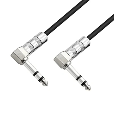 Bild av PNGKNYOCN 50 cm 1/4 tum TRS kabel höger vinkel 6,35 mm hane till 90 graders stereoljudförlängningskabel för gitarr, förstärkare, mixers, mikrofoner, etc