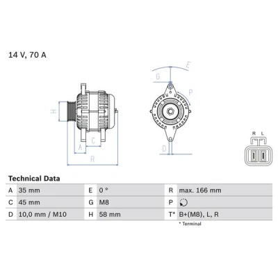 Bild av BOSCH 0 986 083 930 Alternateur 14V 70A HYUNDAI: i20 I 3/5 portes, i10 I, KIA: Picanto II