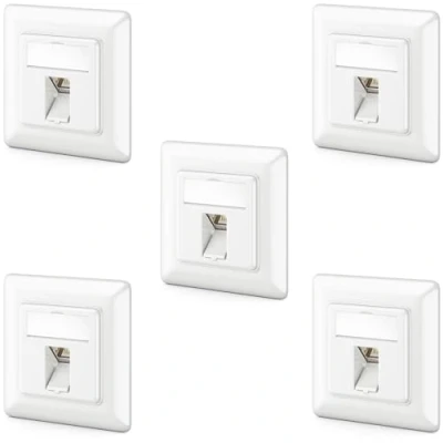 Bild av deleyCON 5x CAT6a Keystone Nätverksuttag Infällt Modul STP Skärmat Metallhus RJ45 Jack Datauttag Nätverkskabel