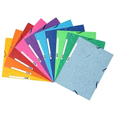 Bild av Exacompta Ref. 55510E Förpackning med 10 elastiska mappar fickor 3 flikar i glansigt kort 400 g/m2 mått 24 x 32 cm för A4 dokument olika färger