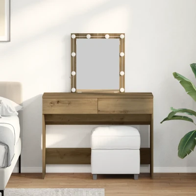 Bild av Sminkbord med spegel och LED lampor artisan ek konstruerat trä