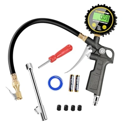 Bild av Digital däcktrycksmätare, ATSAFEPRO Heavy Duty däckuppblåsningsverktyg 200 psi, med gummislang och snabbkoppling till luftchuck kompressor
