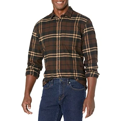 Bild av Amazon Essentials Men&#039;s Långärmad flanellskjorta (finns i Big &amp; Tall), Mörkbrun Rutig, L