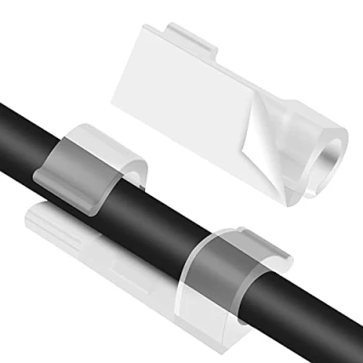 Bild av URAQT Transparenta kabelklämmor, 64 STK Stark självhäftande kabeldroppshållare, slitstark fast plasttrådhantering Organizer klämmor (hög genomskinlig kabelklämma + 80PCS starkt transparent lim)