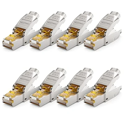 Bild av deleyCON 8x CAT 8 Nätverkskontakt RJ45 Verktygsfri Skärmad 40 Gbit/s Nätverk Kontakt för Styva Råkabel Installationskabel Ethernet LAN DSL Patchkabel
