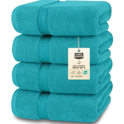 Bild av Utopia Towels 4 delat handduksset (69 x 137 cm) premium 100% ringspunnen bomull snabbtorkande, mycket absorberande, mjuka handdukar, perfekta för daglig användning (Turkos)
