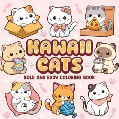 Bild av Kawaii Cats Bold And Easy Coloring Book: Cute Adorable Minimalist Designs Simple Art Page For Kids Adults
