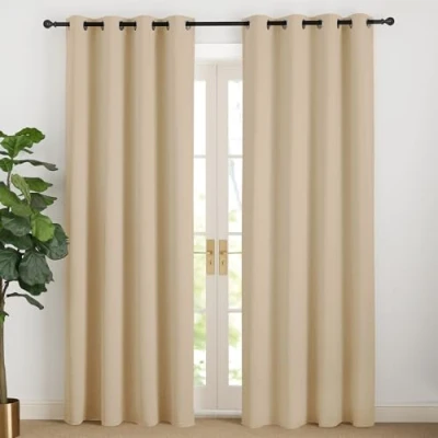 Bild av NICETOWN gardiner ogenomskinliga beige 220 cm lång värmeskyddsgardin, ljussäkra med öljetter, vardagsrum, moderna gardiner, set om 2, Biscotti H x B 140