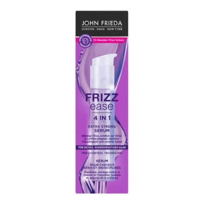 Bild av John Frieda 4 i 1 Extra stark serum Innehåll: 50 ml Hårtyp: tjock, ostyrig från frizz ease serien bandar skyddar mot värme och fuktighet