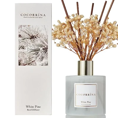Bild av Cocorrína Reed Diffuser Set WHITE PINE 200 ml vit furu doftspridare med pinnar hem doft eterisk olja diffusor för badrum hylla dekoration