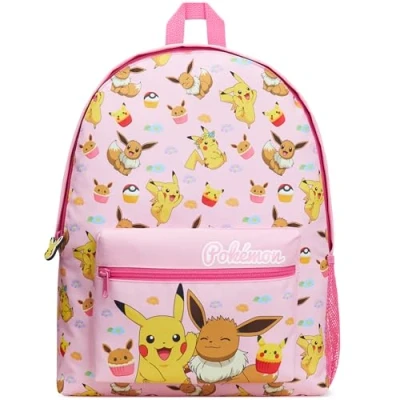 Bild av Pokémon Ryggsäck barn skolväska pojkar flickor tonåringar pikachu eevee pokeball, En storlek, Rosa