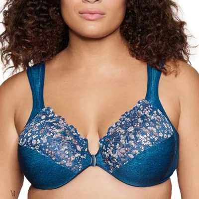 Bild av Glamorise hel figur plus storlek Wonderwire front stängning BH bygel #1245 Mörk denim, 105J
