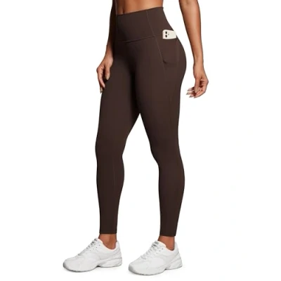 Bild av CRZ Yoga Womens Butterluxe Träning Leggings 28 Inches Hög Midja Gym Byxor Med Fickor Running Buttery Soft Hot Fudge Brown L