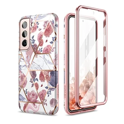 Bild av SURITCH Samsung Galaxy S22 360 graders mjukt stötsäkert fodral fram och bak 5G 6,1&quot; (rosa marmor)