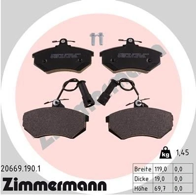 Bild av ZIMMERMANN 20669.190.1 Jeu de plaquettes frein contact signal d&#039;usure inclus avec vis/boulons la photo correspond au contenu livraison