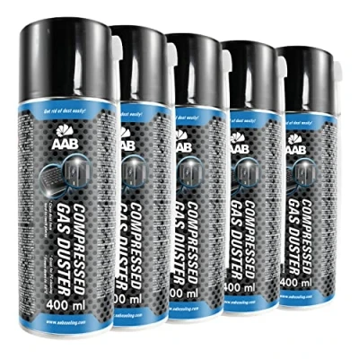 Bild av 5 x AAB Compressed Gas Duster 400 ml Luftdammare för dator, tangentbord, annan kontorsutrustning, luftkompressor, tryckluft PC, tangentbordsrensare, aerosol, burk datorrengöringssats