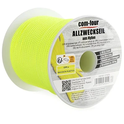 Bild av COM FOUR® paracord lina Ø 3mm, 50m rep med 3 kärntrådar för båt, camping, utomhus nylonrep 192 kg lastkapacitet tältrep, grenrep, universalrep