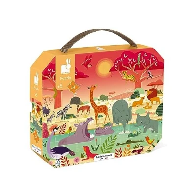 Bild av Janod Child Puzzle Animal Reserve 54 Pieces Educational Game Fine Motor Skills and Concentration Case with Handle Made In France Fsc Certified Green Inks from 5 Years, J02650