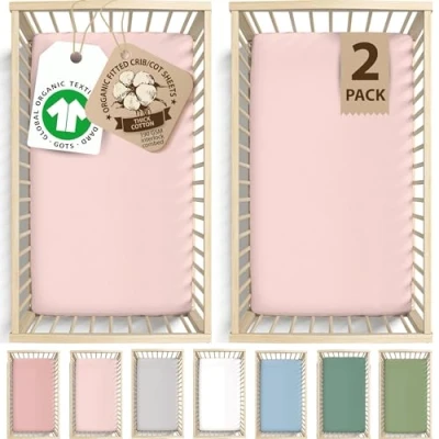 Bild av Bunnyjik 2 x GOTS Organic Next To Me spjälsängslakan lyxigt tjock och mjuk 100 % ekologisk bomull Tutti Bambini Cozee Sheets Passar 87 46 83 50 52 85 Nexttome