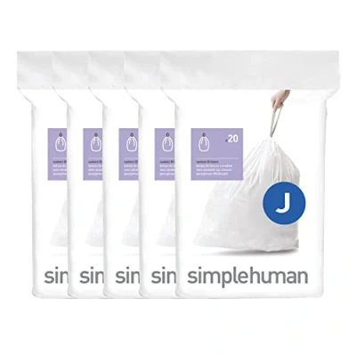 Bild av simplehuman Code J anpassad passform dragsko soppåsar i dispenserpaket, 100 Count, 30 45 liter/8 12 gallon, vit
