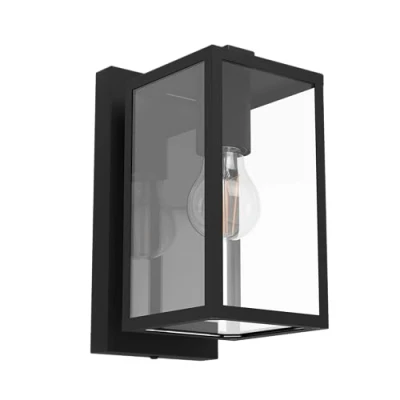 Bild av EGLO Vägglampa Utomhus Budrone, Utomhusbelysning Husvägg, Utomhus, Av Metall I Svart Och Glas Transparent, E27 Sockel, IP44